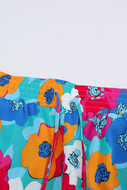 Vibrant Floral Print Plus Size Wide Leg Trousers