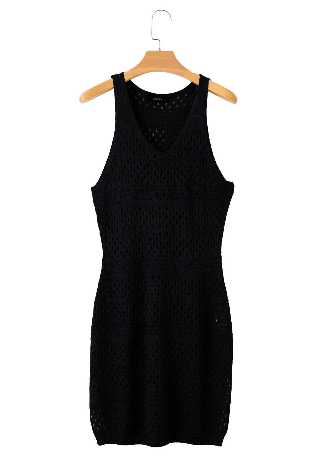 Sultry Black Crochet Beach Dress with Chic Slits