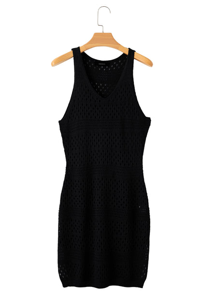 Sultry Black Crochet Beach Dress with Chic Slits