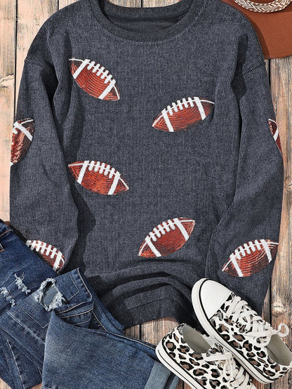 Gray Corduroy Sequin Rugby Shift Sweatshirt