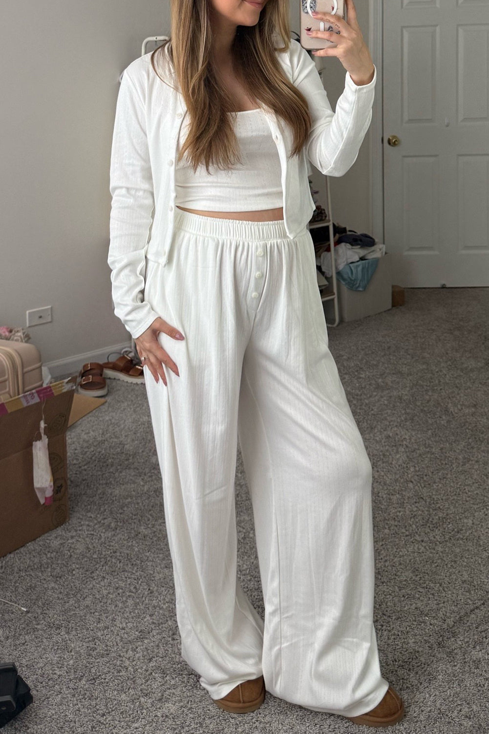 White 3-Piece Textured Knit Cozy Lounge Set