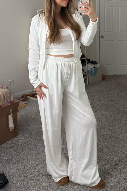 White 3-Piece Textured Knit Cozy Lounge Set