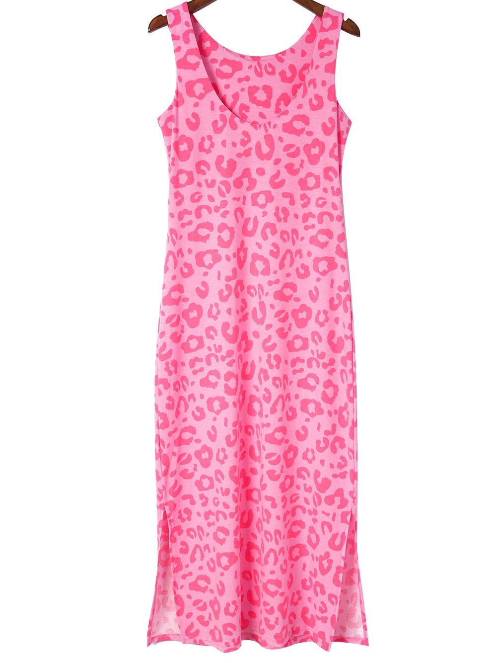 Leopard Print V-Neck Split Long Sleeve Dress