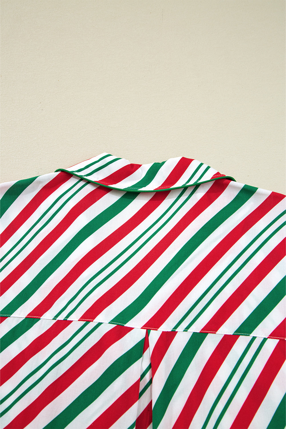 Green Stripe Contrast Velvet Ribbon Knot Christmas 2pcs Pajama Set