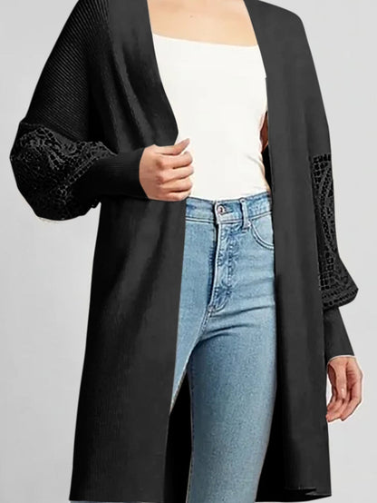 Elegant Black Lace Sleeve Knit Cardigan