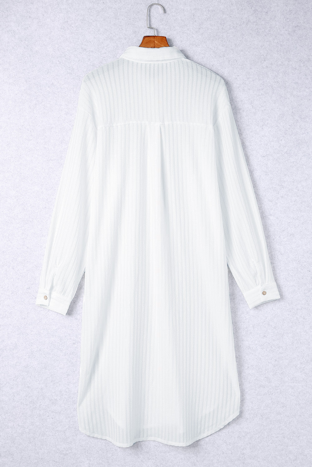 White Striped Crinkle Button Front Shirt Dress Cover-Up