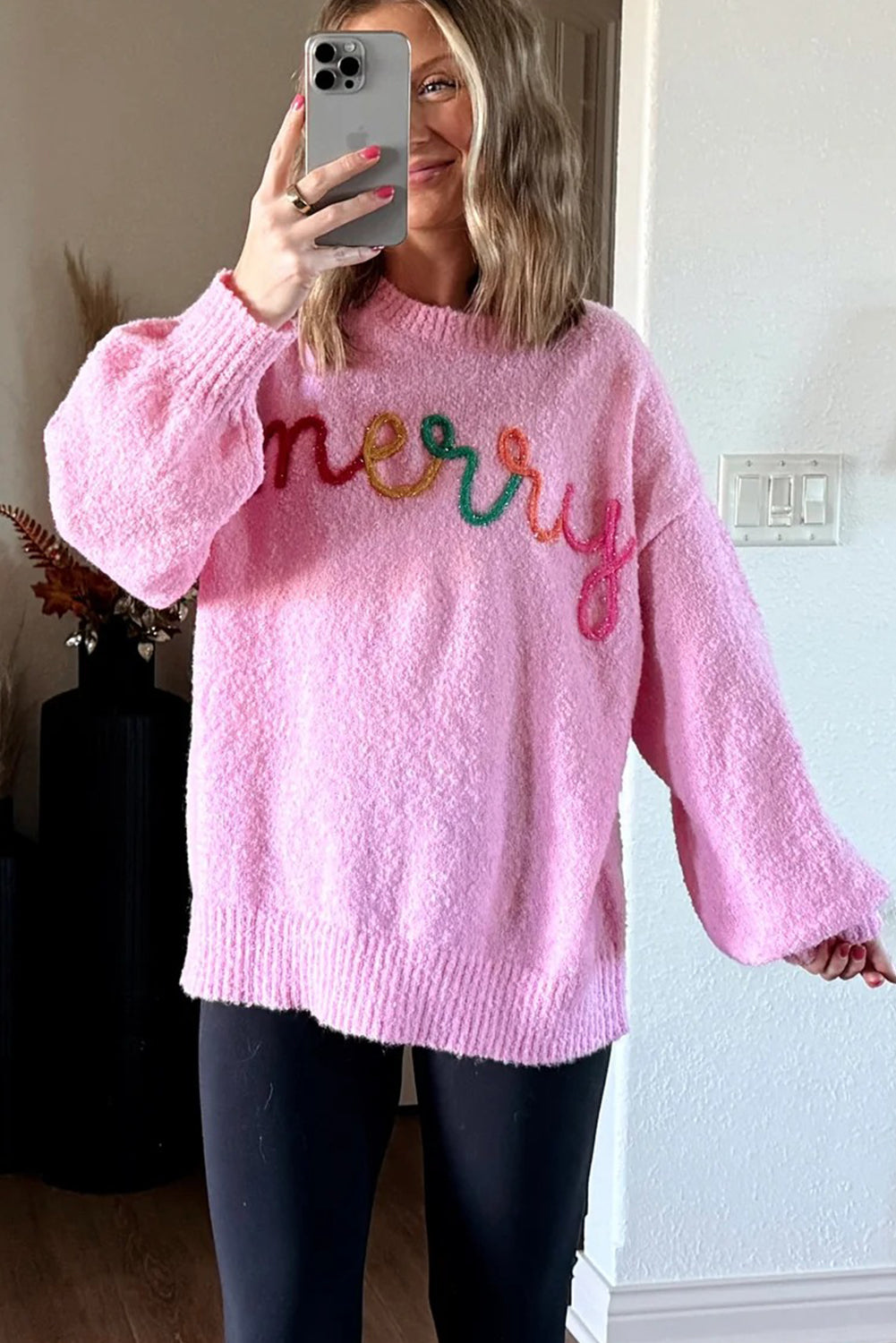 Bonbon merry Multicolor Tinsel Letter Graphic Christmas Sweater