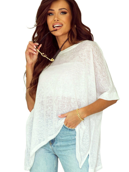 Elegant White Batwing Sleeve Oversized Tunic Tee