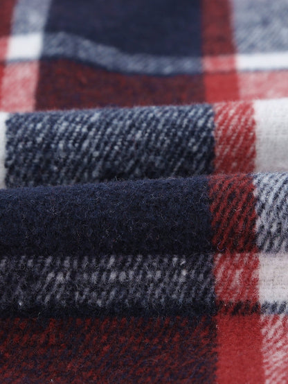 Fiery Orange Plaid Print Button-Up Shirt Jacket