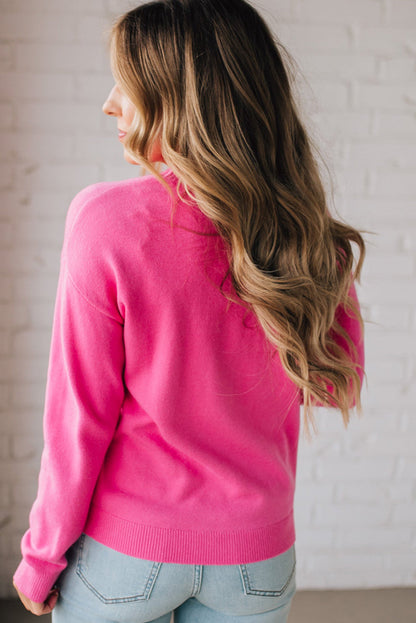 Heart Embroidered Ribbed Edge Crew Neck Sweater