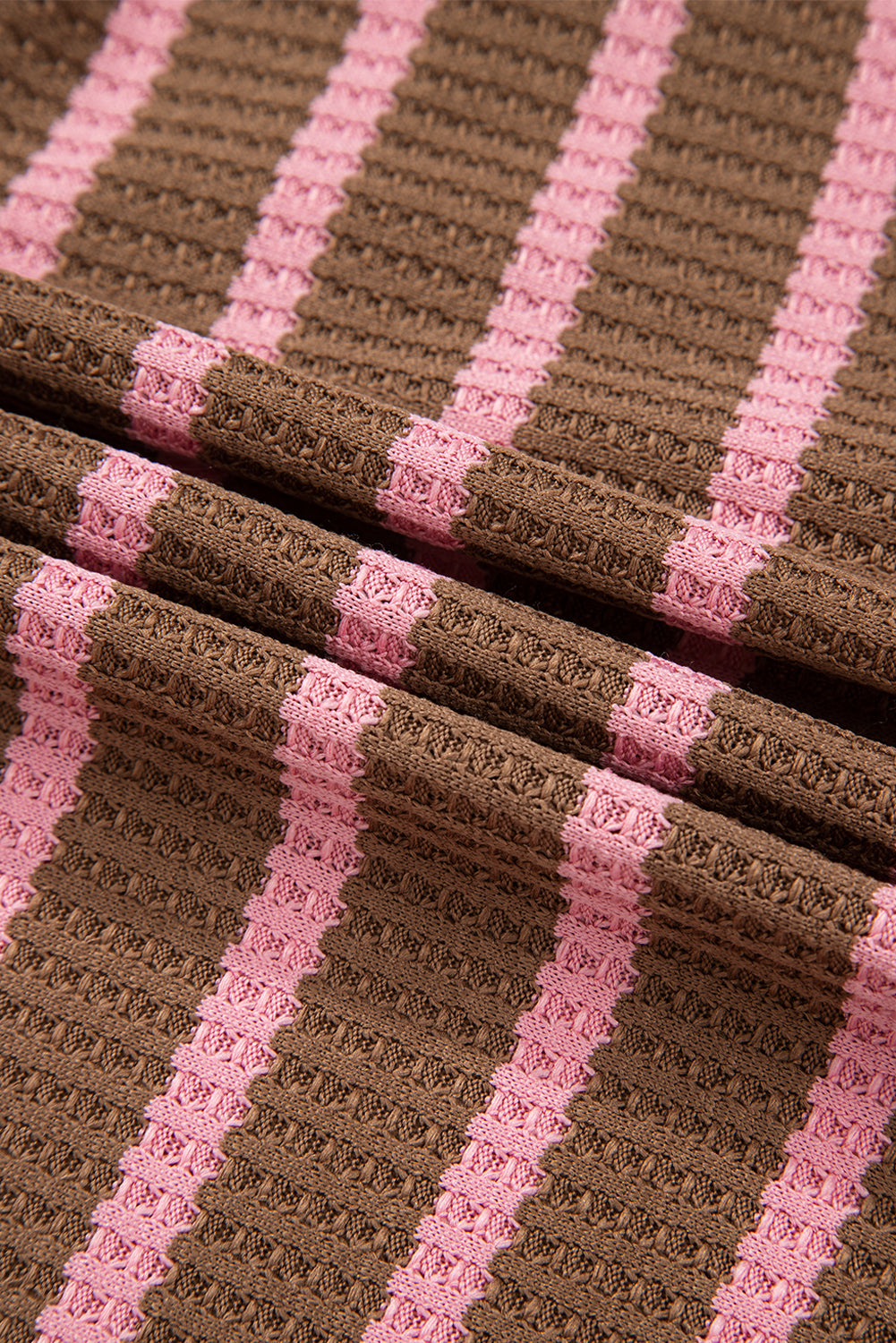 Multicolour Striped Knit Contrast Patchwork Button Flap Pocket Raw Hem Shacket