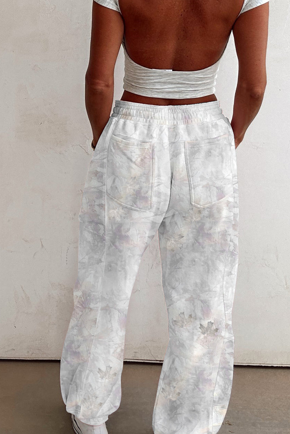 Beige Camo Print Baggy Drawstring Jogger Sweatpants