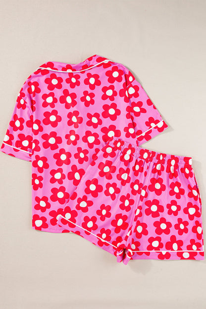 Floral Pattern Short Sleeve Pajama Set with Southern Belle Style