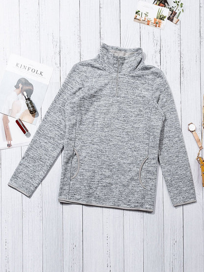 Heathered Gray Zip-Up Pullover with Kangaroo Pocket