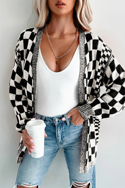 black checkered cardigan