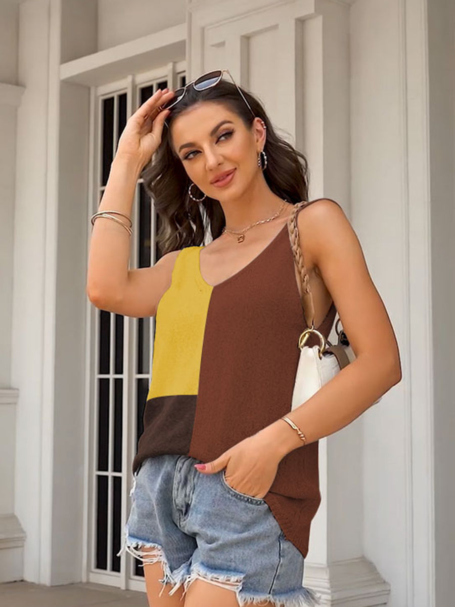 Tank Tops - Tops Stitching Color V-Neck Casual Loose Tank Top - MsDressly
