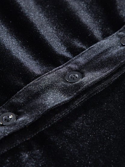 Elegant Black Velvet Peplum Shirt with Sequin Detail