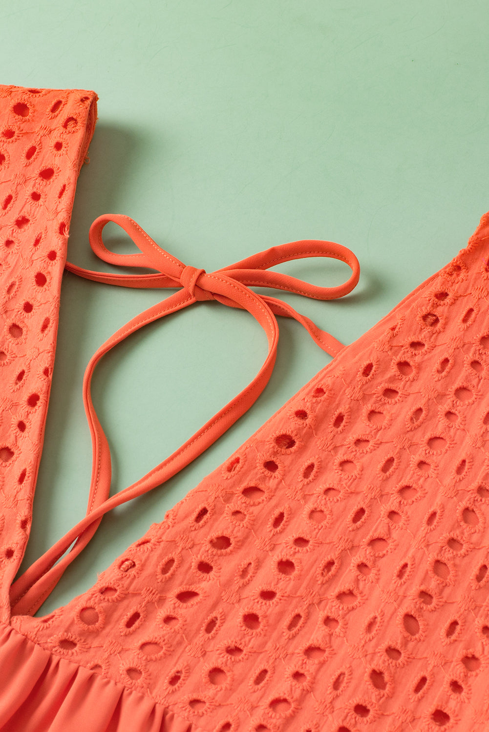 Elegant Eyelet Babydoll Dress with Carrot Contrast Bodice