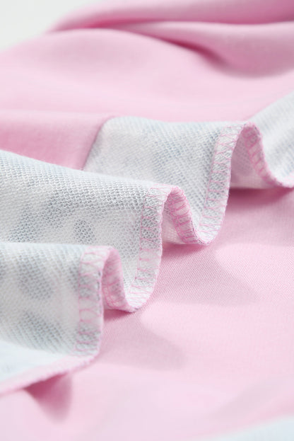 Pink Leopard Patchwork Plus Size Sweatshirt with Exposed Seams