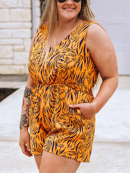 Sunny Plus Size Tiger Stripe V Neck Sleeveless Romper