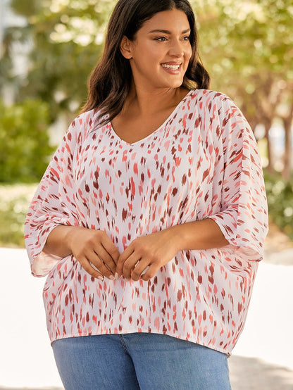 Pink Leopard Print Oversized Dolman Sleeve Plus Size Blouse