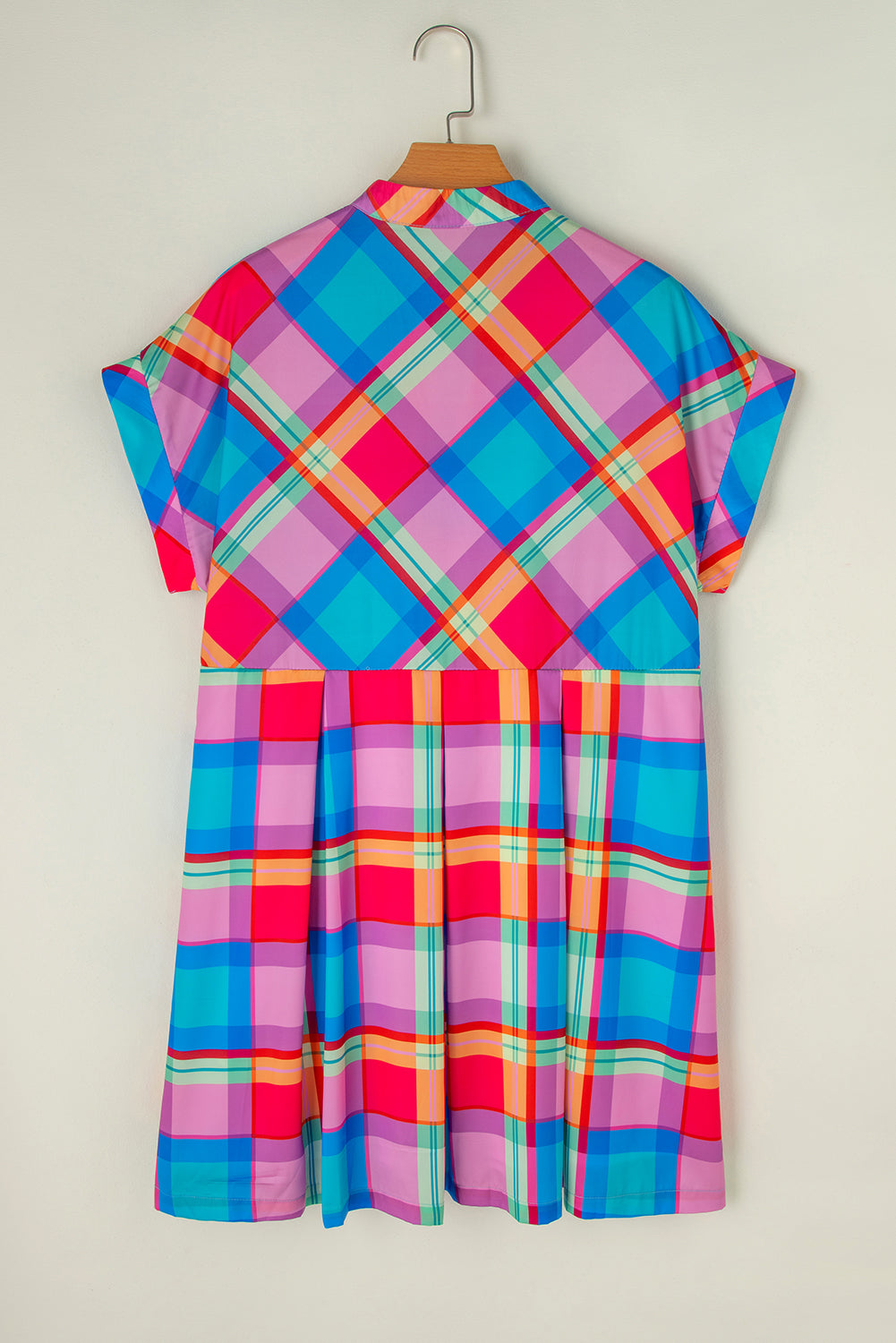 Light Blue Multicolor Plaid Short Sleeve Babydoll Mini Dress