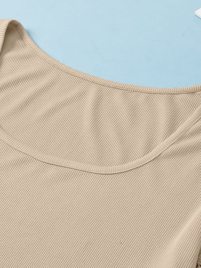 Lace Sleeve Ribbed Pullover with Square Neck