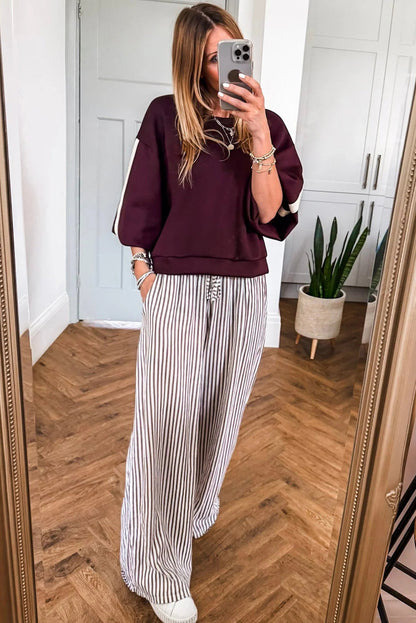 Burgundy Side Stripe Varsity Sweatshirt