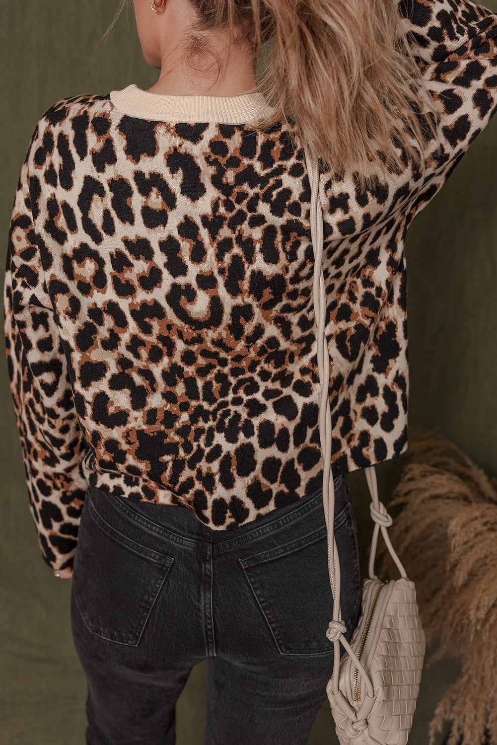 Brown Leopard Print Crew Neck Sweater