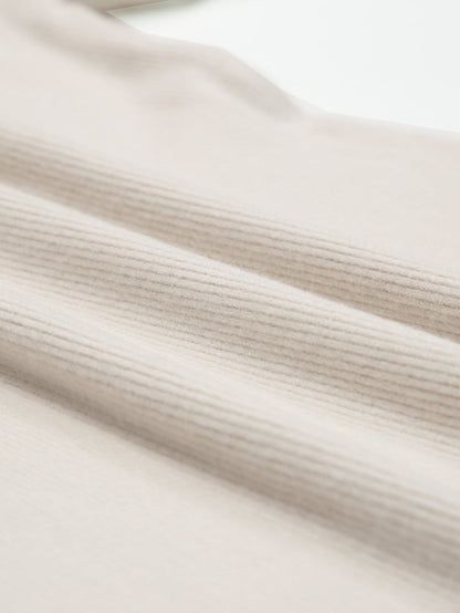 Beige Floral Lace V-Neck Sheath Top with Long Sleeves