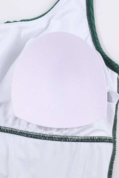 Black Emerald Ruched U Neck Ribbed Tankini