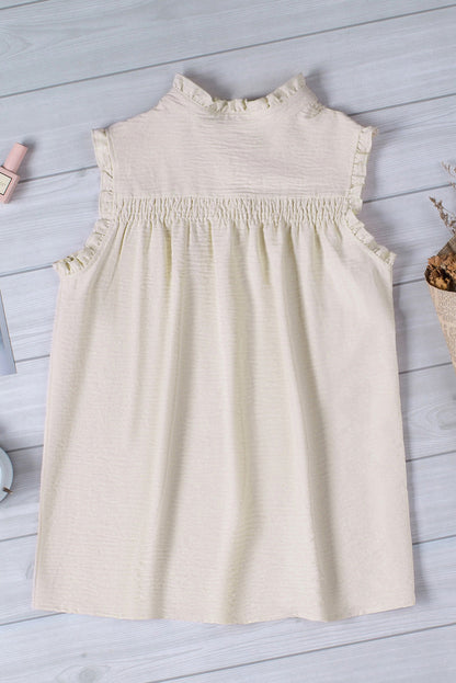 Apricot Frilled Sleeveless Top with Button Front Detail