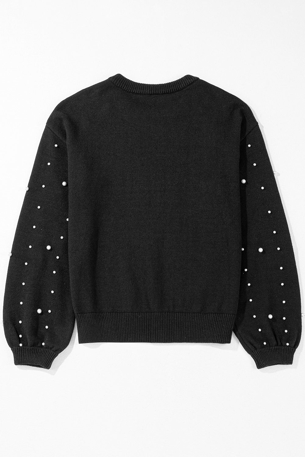 Black Pearled Drop Shoulder Round Neck Sweater