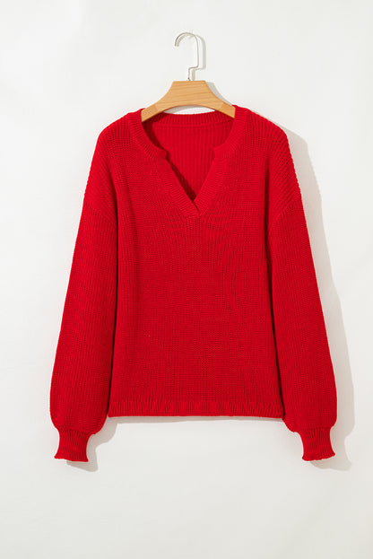 red v neck sweater