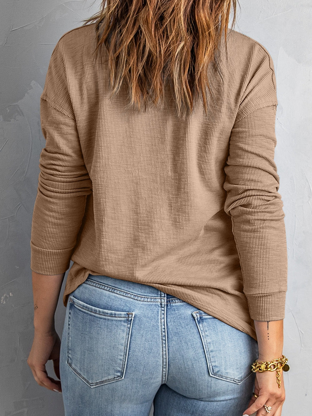Elegant Khaki Knit Top with Chic Turn-down Neck
