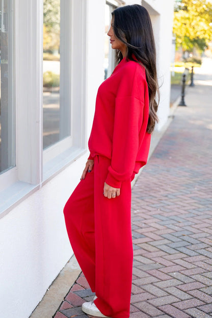 Fiery Red Quarter Zipped Pullover and Drawstring Sweatpants Set