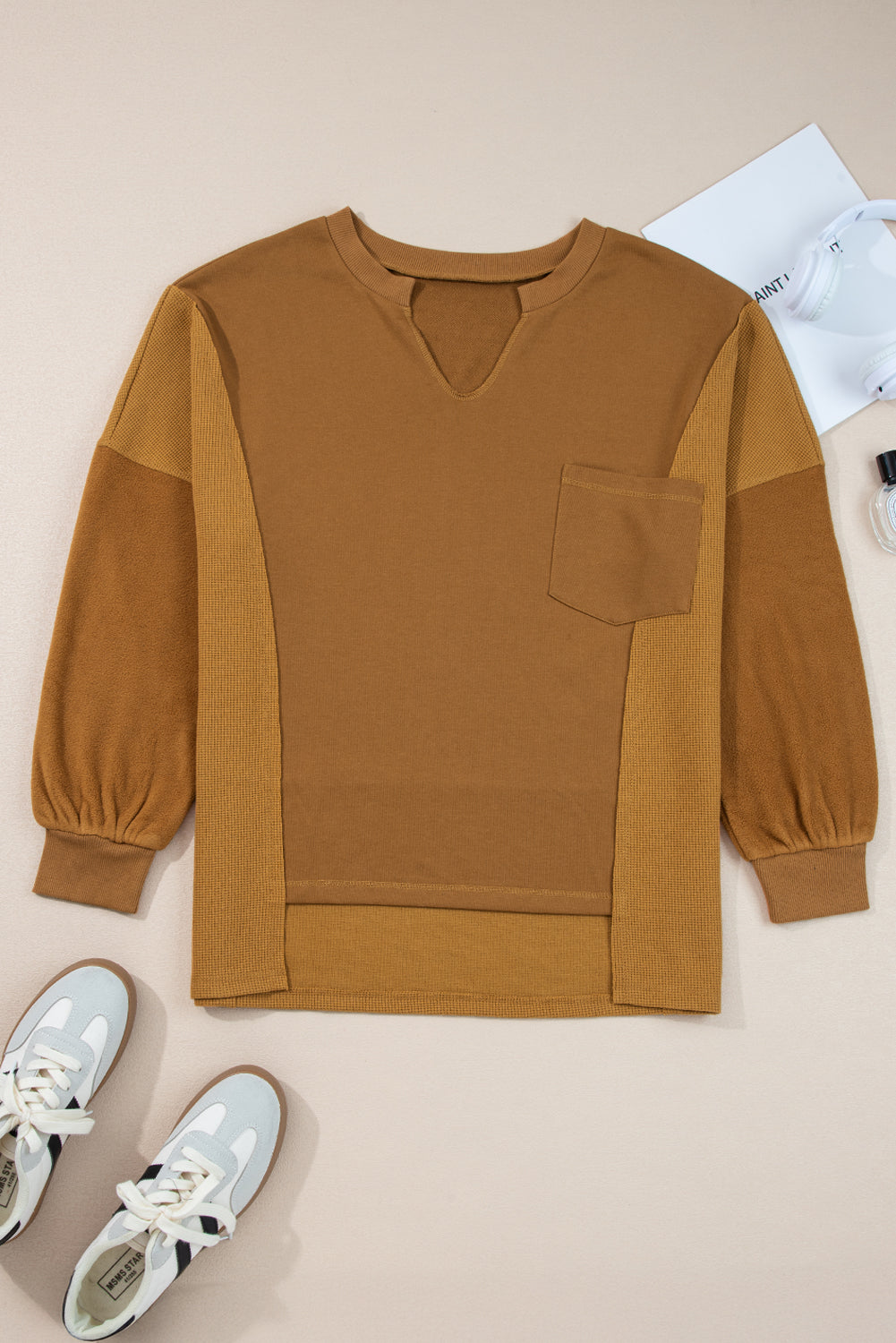 mix texture patchwork sweatshirt