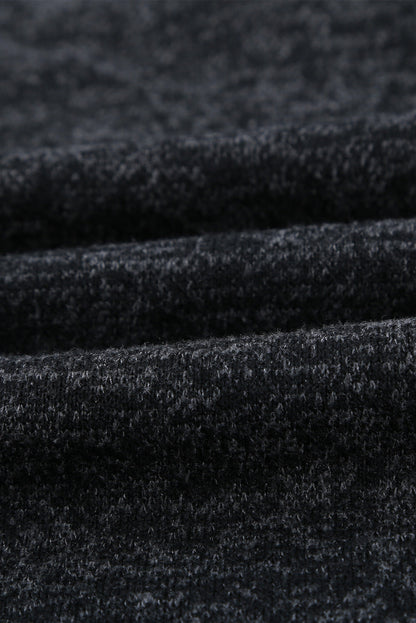 Heathered Black Button Snap Neck Pullover Hoodie with Pocket