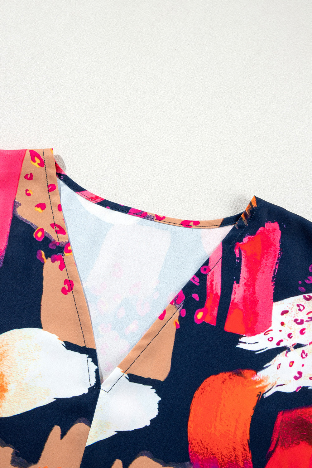 Multicolour Abstract Print V Neck Shift Plus Size Blouse