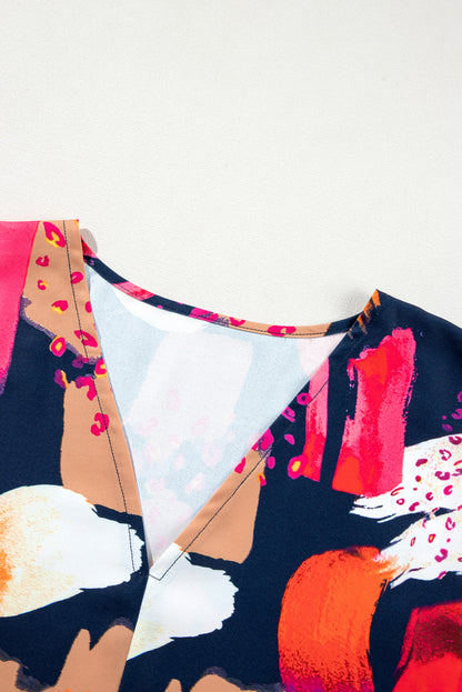 Multicolour Abstract Print V Neck Shift Plus Size Blouse