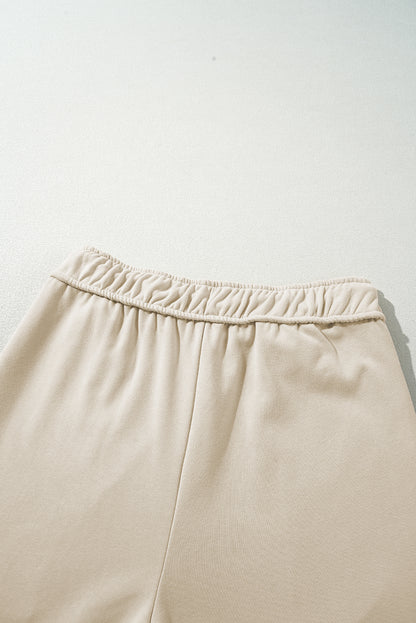 Apricot Loop Drawstring Elastic Waistband Casual Wide Leg Pants
