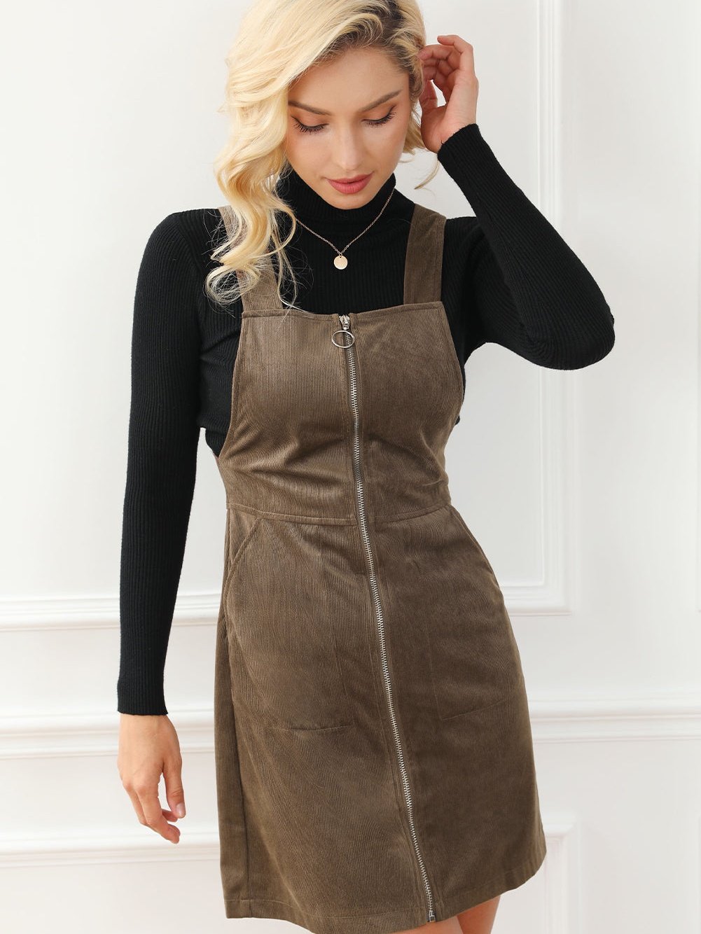 Zip Pocket Leather Strap Dress