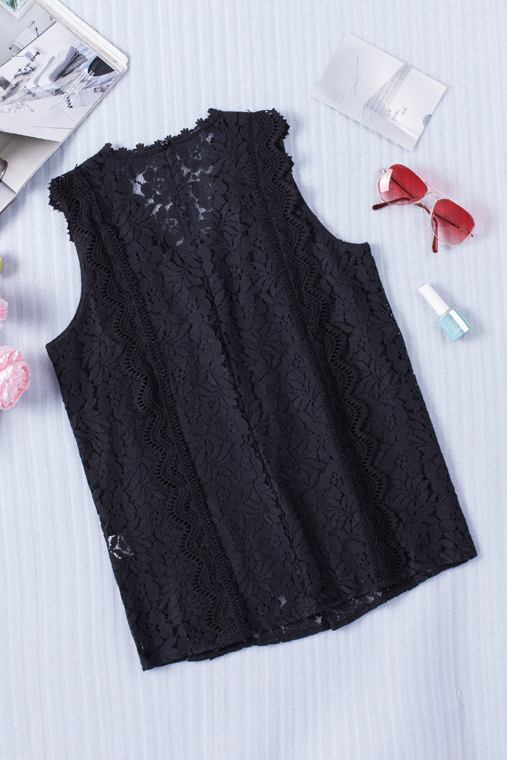 Elegant Black Lace Sleeveless V-Neck Top