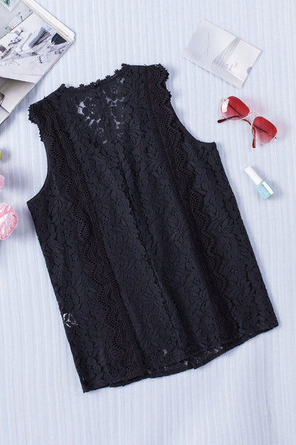 Elegant Black Lace Sleeveless V-Neck Top