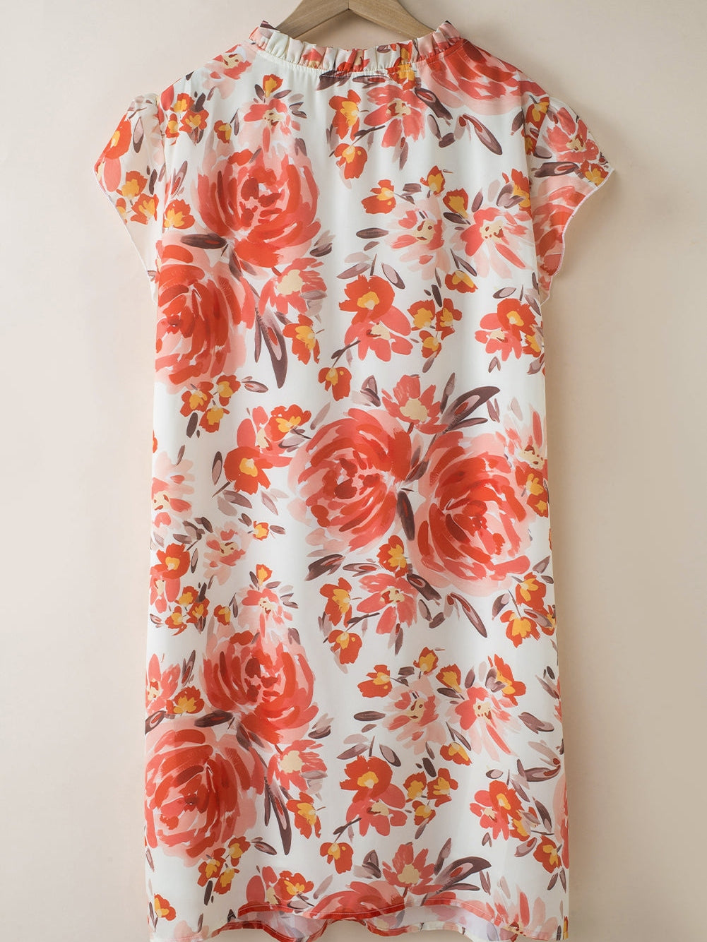 Vibrant Crimson Frilled Neck Ruffle Sleeveless Floral Dress