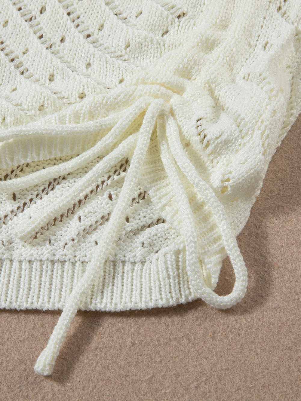 White Crochet Two-Piece Beach Dress with Drawstring Accents