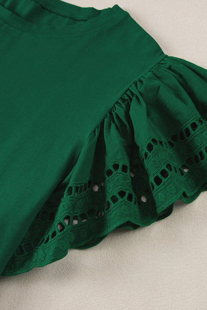Green Eyelet Flutter Sleeve Plus Size Top
