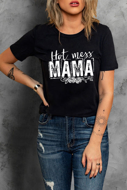 Hot Mess MAMA Black Graphic Print Short Sleeve Tee