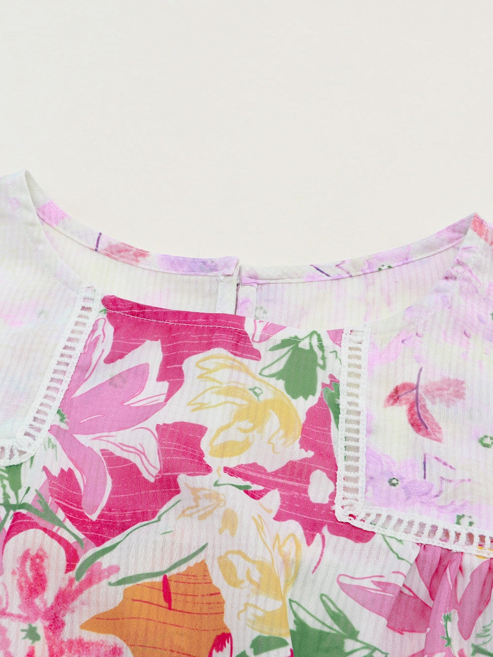 Elegant Purple Floral Lace Trim Shift Blouse