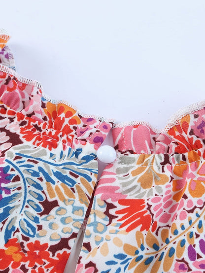 Floral Pink Sleeveless Ruffle Tank Top